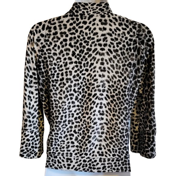 Vintage Chico's Women's Tie-Front Top Leopard-Print Black & White Size XS (EUC) - Picture 2 of 5